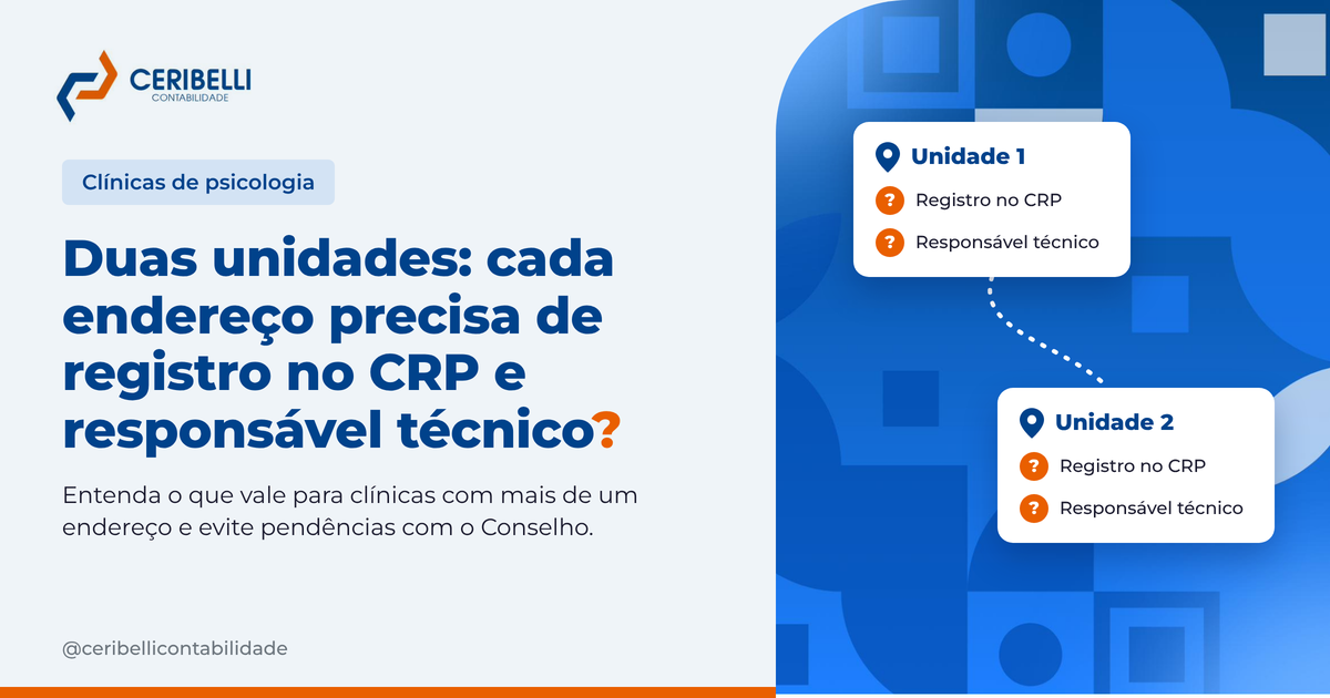 Clínica de psicologia com duas unidades: cada endereço precisa de registro no CRP e responsável técnico?